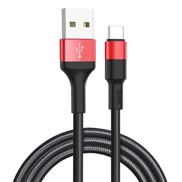 USB Datenkabel / Ladekabel auf MicroUSB Typ C 1m Hoco Xpress X26 schwarz-rot verpackt