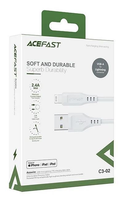 ACEFAST Datenkabel / Ladekabel Apple Lightning (Mfi) f iPhone 6 /7 / 8 / X / XS / XR etc. 1,2m 2,4A